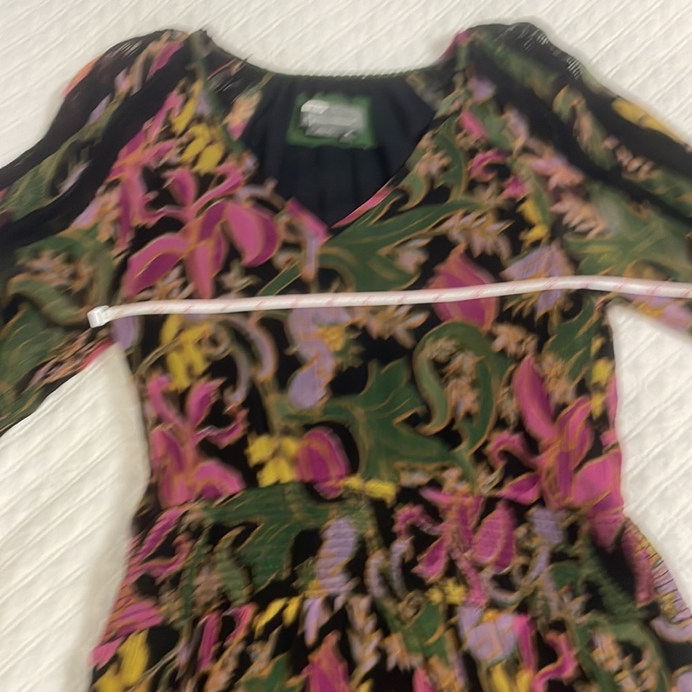 Anthropologie Genevieve Lace Mini Dress black long sleeve floral gauze S SP - Picture 8 of 11
